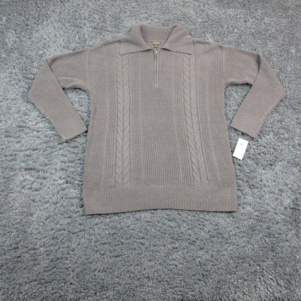 Style&co. Sweater Womens XL Gray Mock Neck 1/4 Zip Cable Knit Pullover NWT